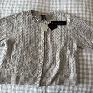 Light Gray Cable Knit Short-sleeve Cardigan (Size: M)